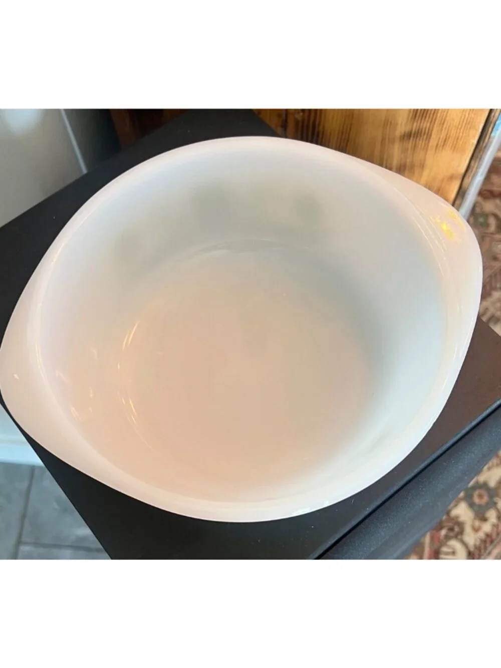Vintage Glass Bake Green Daisy USA MADE casserole dish, J2600